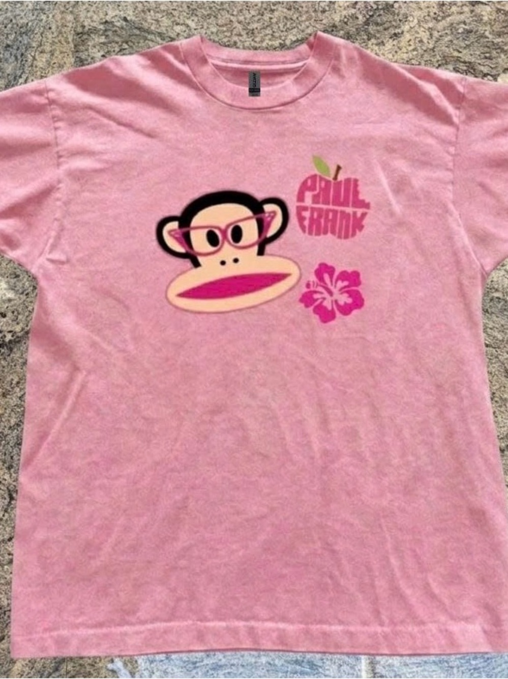 Gildan Pink Graphic Tee with Monkey Face and Hibiscus